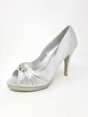 Silver Satin Peep Toe Stiletto (Size 7)