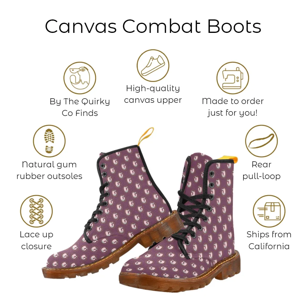 Skull Leopard Print Canvas Combat Boots