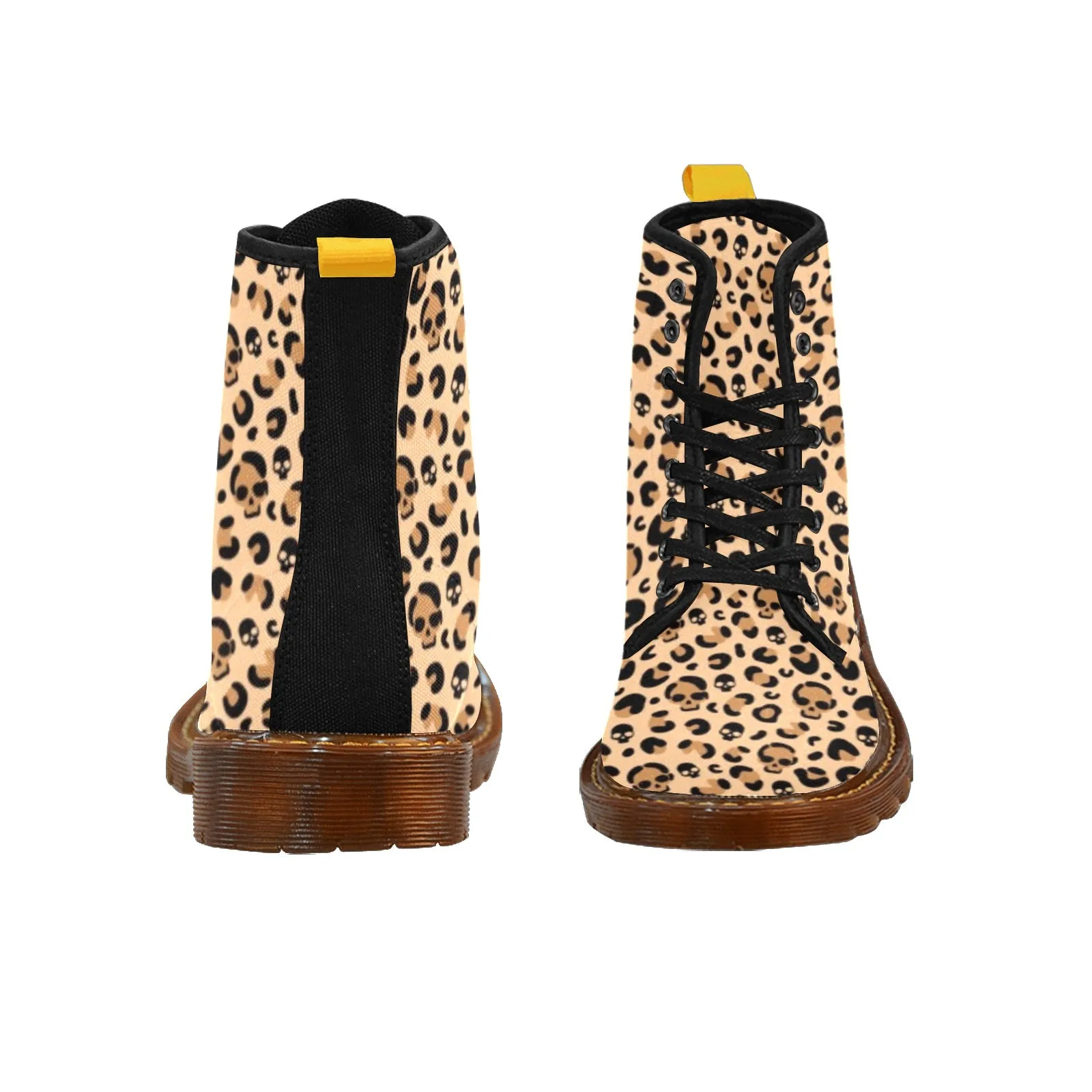 Skull Leopard Print Canvas Combat Boots