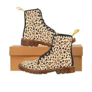 Skull Leopard Print Canvas Combat Boots