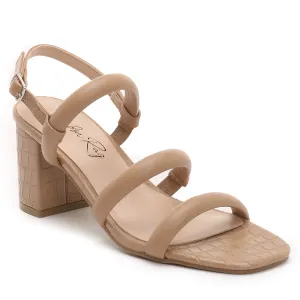 Slater Croc Slingback Block Sandals in Nude