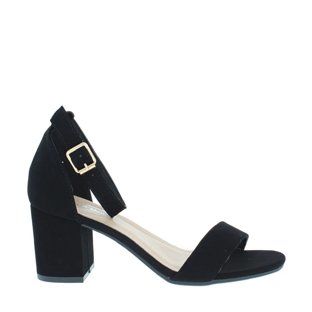 Buckle Strap Chunky Heel Sandal (BLACK) Luxe Touch