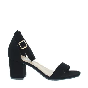 Buckle Strap Chunky Heel Sandal (BLACK) Luxe Touch