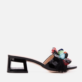 The Vigo Black Leather Block Heel Women Sandal heel cup Poolside Look