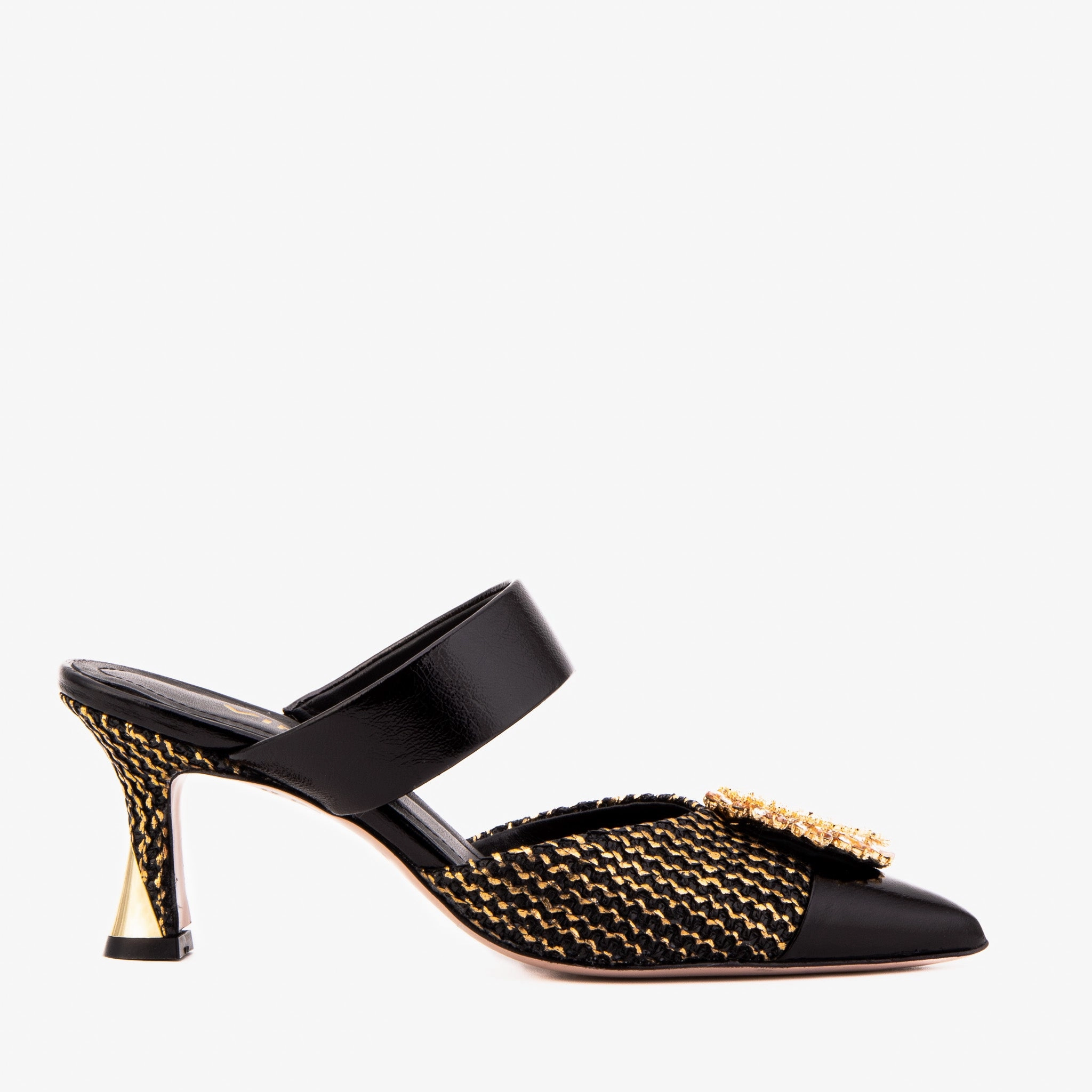 The Valencia Black & Gold Jewel Heel Women Mule Sandal Typical Multi directional traction