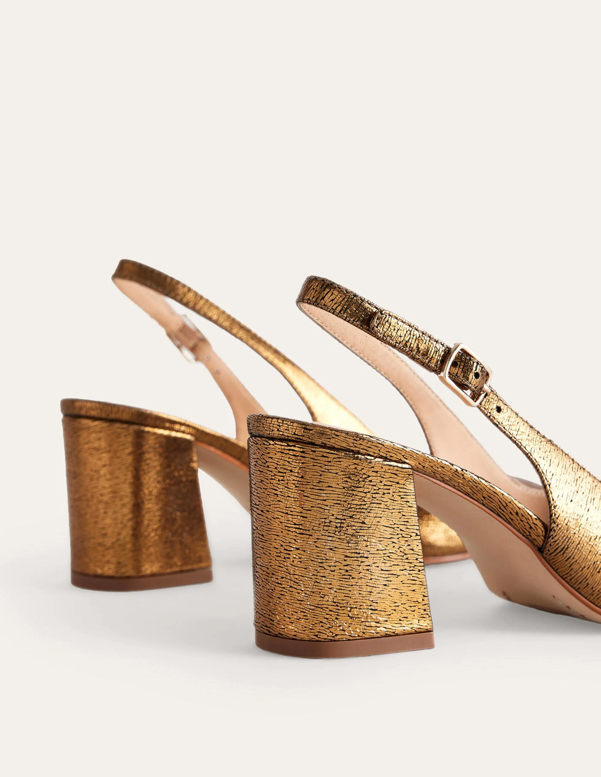 Slingback Mid-Heel Pumps-Gold Metallic Leather