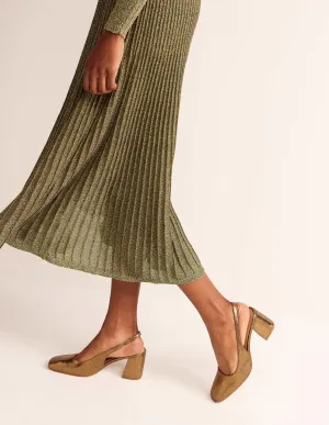 Slingback Mid-Heel Pumps-Gold Metallic Leather