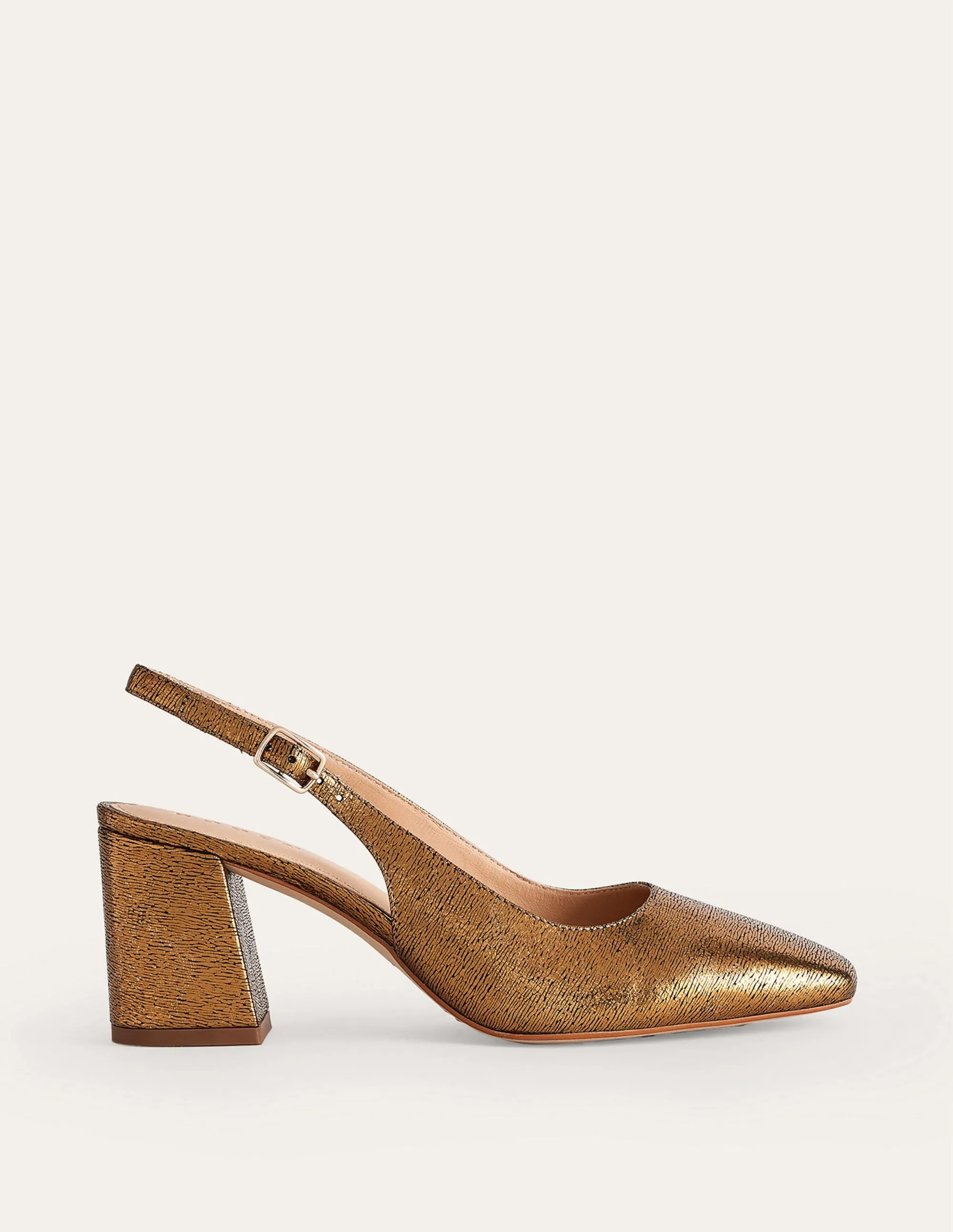 Slingback Mid-Heel Pumps-Gold Metallic Leather