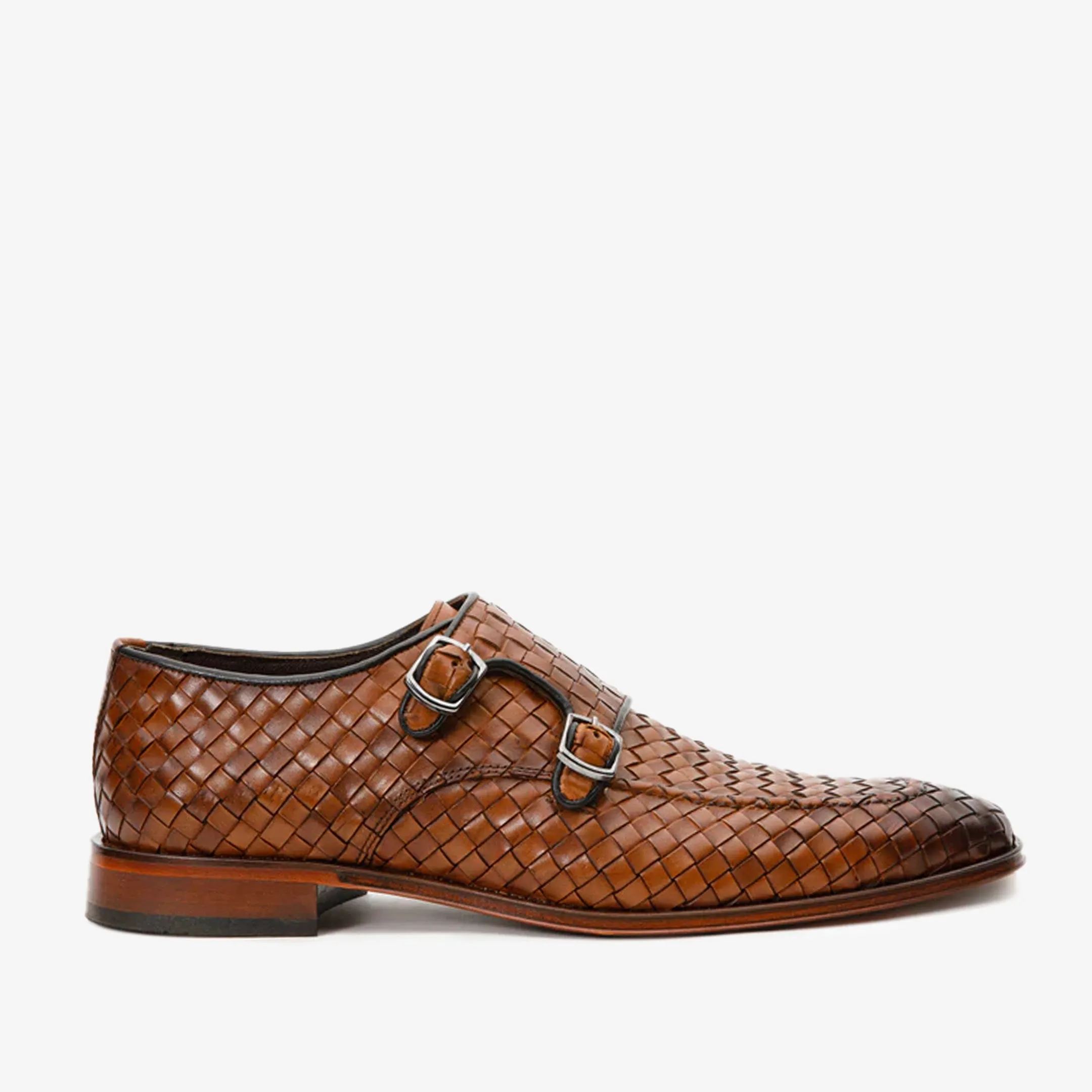 The Turan Brown Woven Double Monk Strap Dress Men Shoe Prime Step Modern Lifestyle