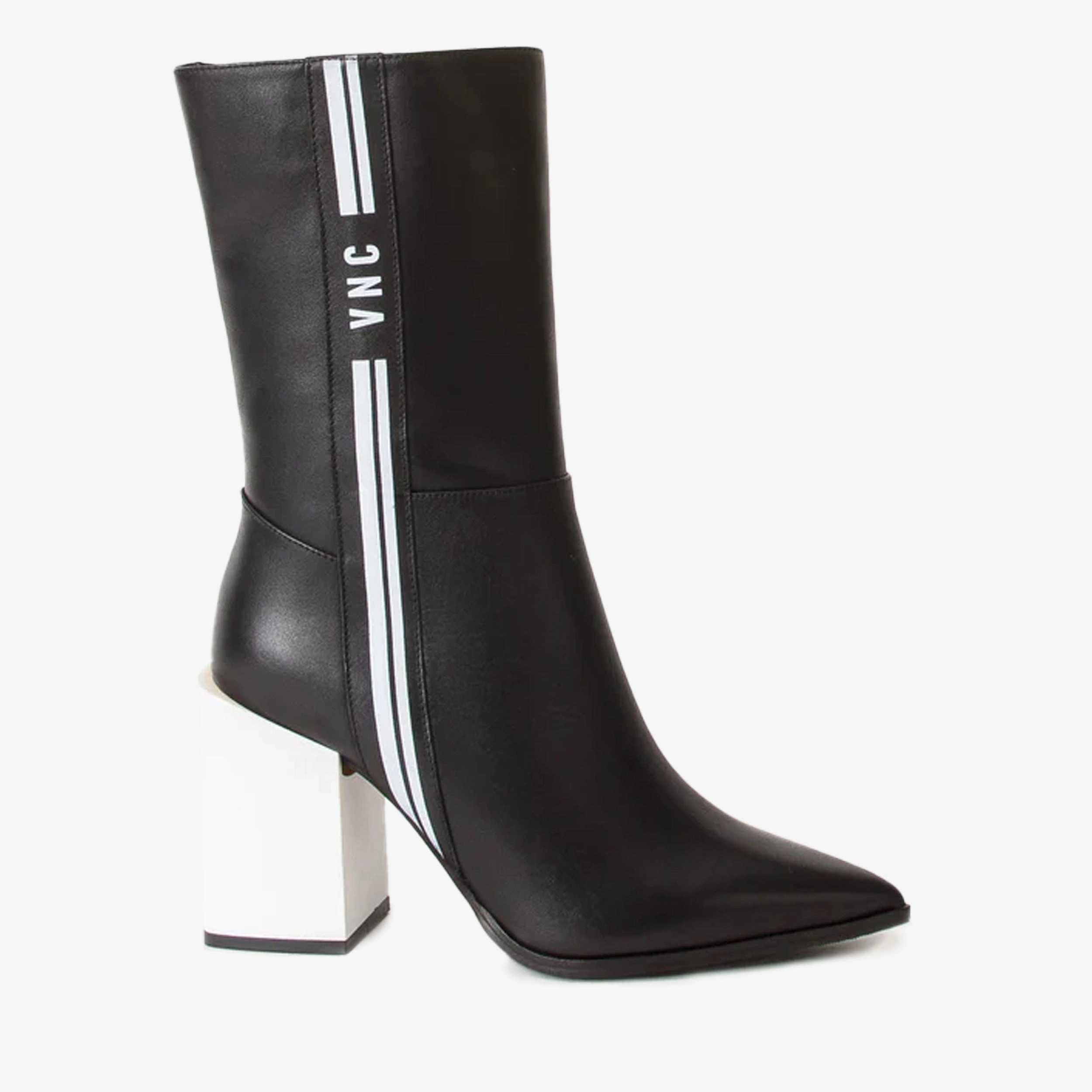 High Utility The Loretto Black Leather Block Heel Mid Calf Women Boot