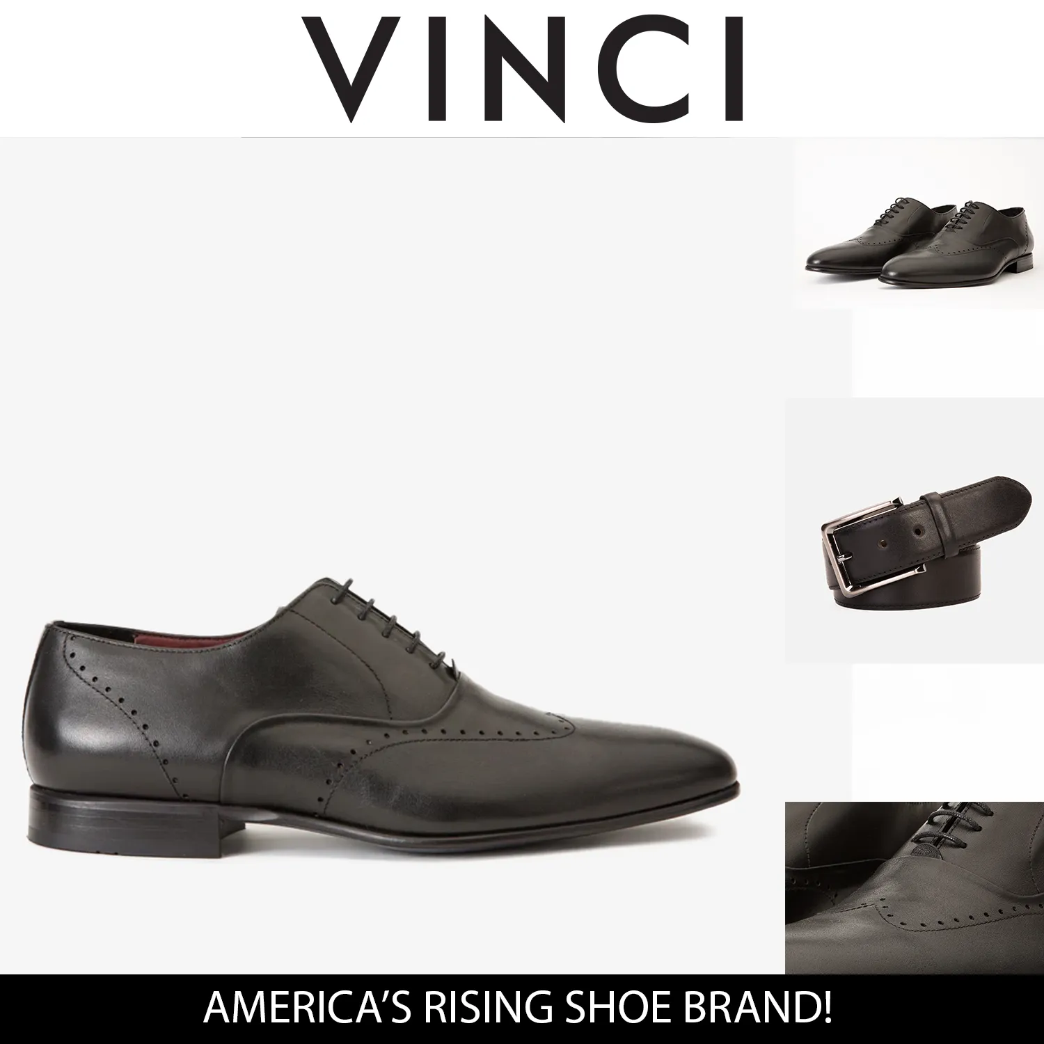 The Roma Black Leather Wingtip Oxford Men Shoe Long Last