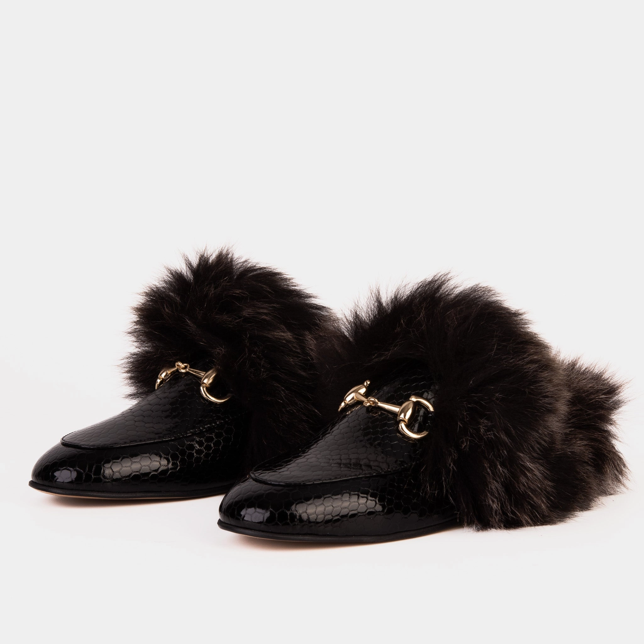 valuable Air Circulation System The Izmir Black Patent Leather Natural Fur Women Slipper