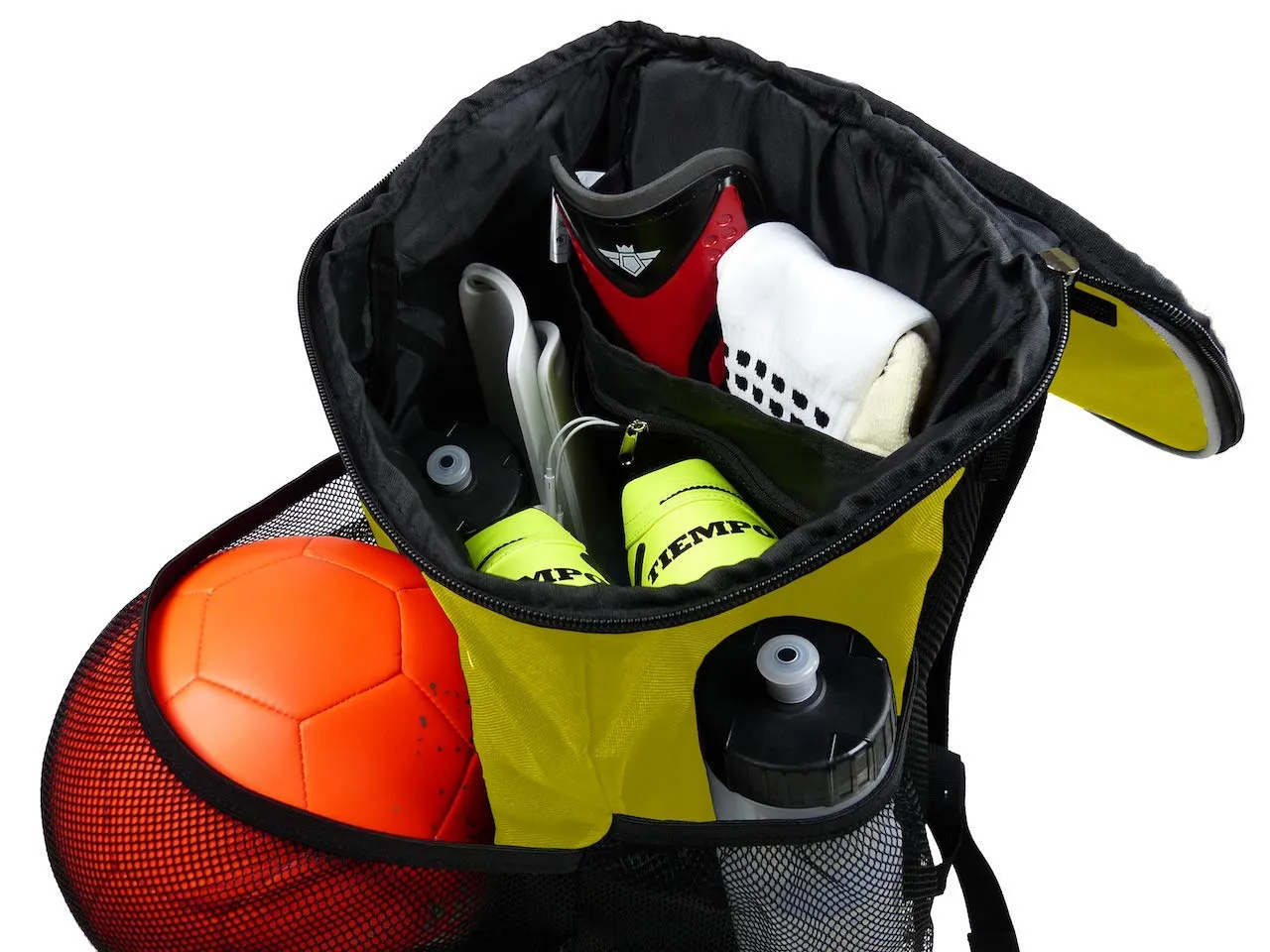 Soccer Backpack with Ball Holder Compartment - | Bag Fits All Soccer Equipment & Gym Gear (Black) (Yellow)