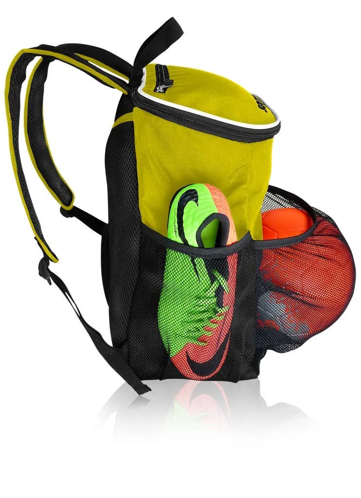 Soccer Backpack with Ball Holder Compartment - | Bag Fits All Soccer Equipment & Gym Gear (Black) (Yellow)