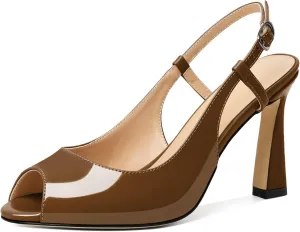 Soireelady Women High Heel Sandals Peep Toe Spool High Heels Slingback Pumps Sexy Stilettos Summer Heels for Party Wedding Evening