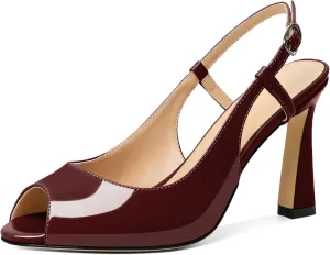 Soireelady Women High Heel Sandals Peep Toe Spool High Heels Slingback Pumps Sexy Stilettos Summer Heels for Party Wedding Evening