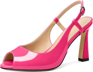 Soireelady Women High Heel Sandals Peep Toe Spool High Heels Slingback Pumps Sexy Stilettos Summer Heels for Party Wedding Evening