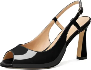 Soireelady Women High Heel Sandals Peep Toe Spool High Heels Slingback Pumps Sexy Stilettos Summer Heels for Party Wedding Evening