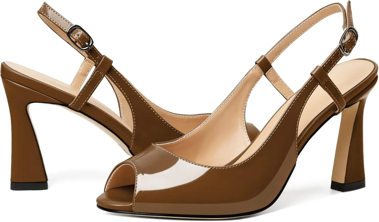 Soireelady Women High Heel Sandals Peep Toe Spool High Heels Slingback Pumps Sexy Stilettos Summer Heels for Party Wedding Evening