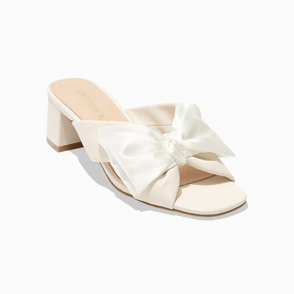 Debra Leather & Satin Bow Mid Heel High-End Footwear Confidence Spark