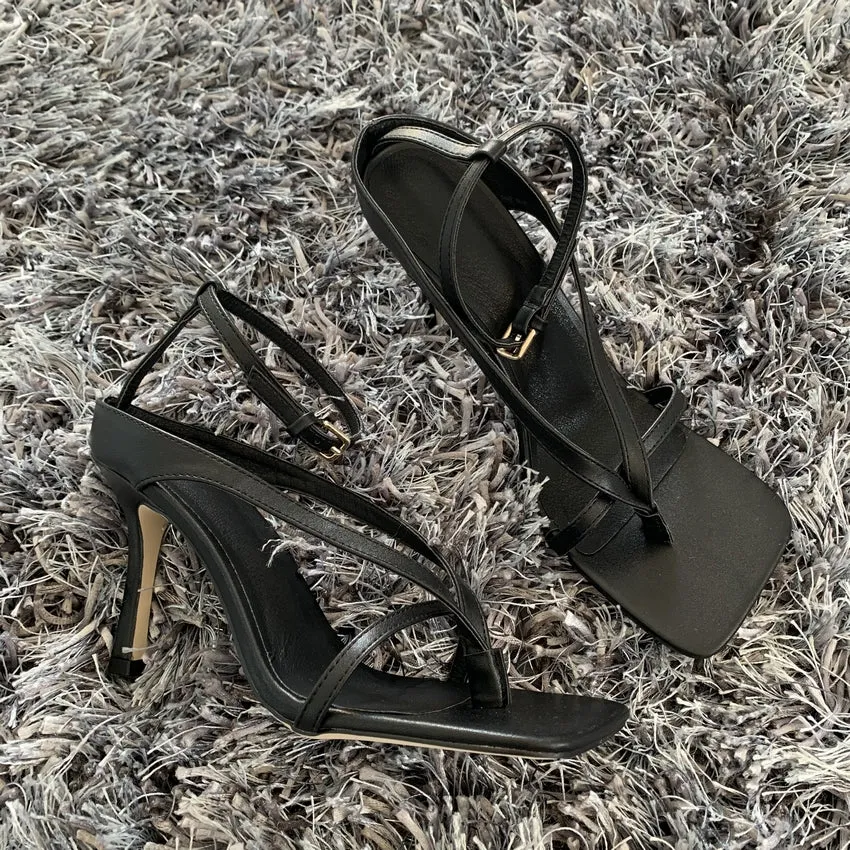 Square Toe Buckle Strap  High Heels