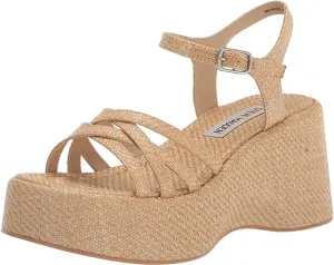 Steve Madden Crazy Raffia Ankle Strap Open Toe Multi Straps Wedge Heeled Sandals
