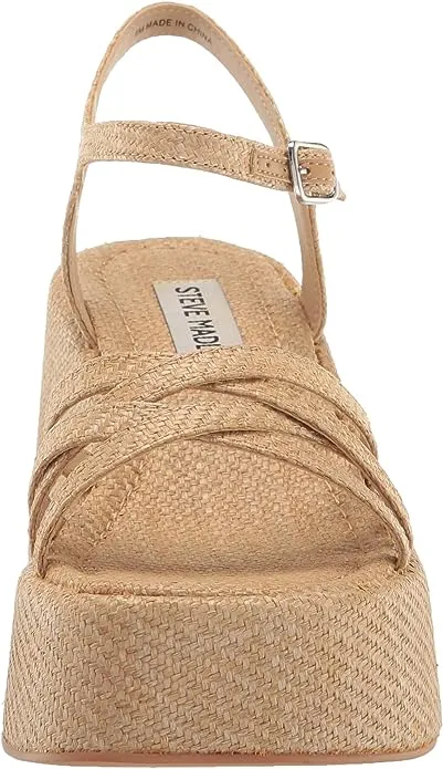 Steve Madden Crazy Raffia Ankle Strap Open Toe Multi Straps Wedge Heeled Sandals
