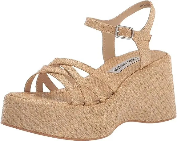 Steve Madden Crazy Raffia Ankle Strap Open Toe Multi Straps Wedge Heeled Sandals