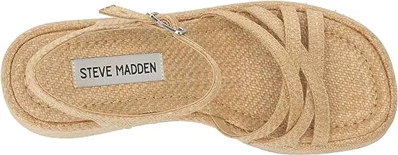 Steve Madden Crazy Raffia Ankle Strap Open Toe Multi Straps Wedge Heeled Sandals