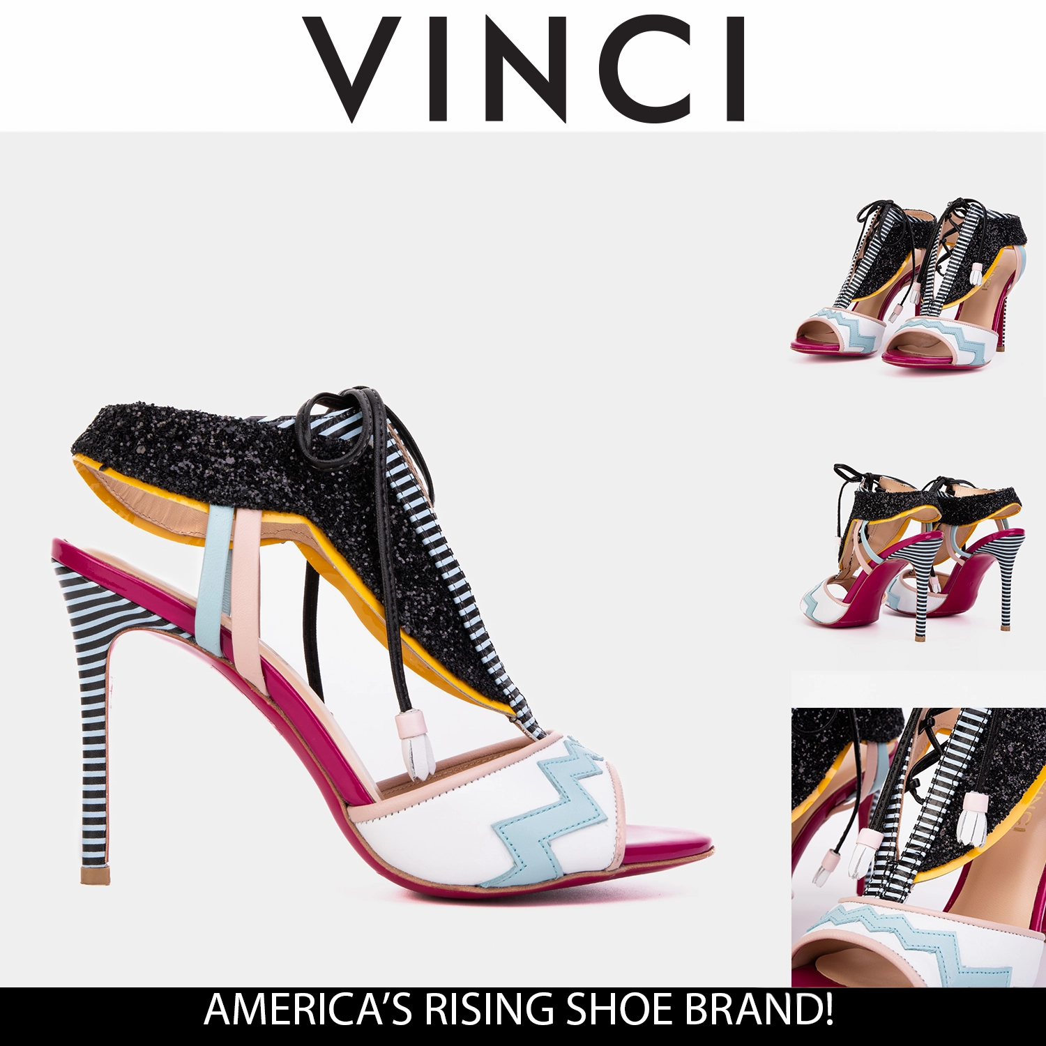 Walking-Friendly Shoes The Santa Amaro White Glitter Leather T-Strap Lace -Up Women Sandal