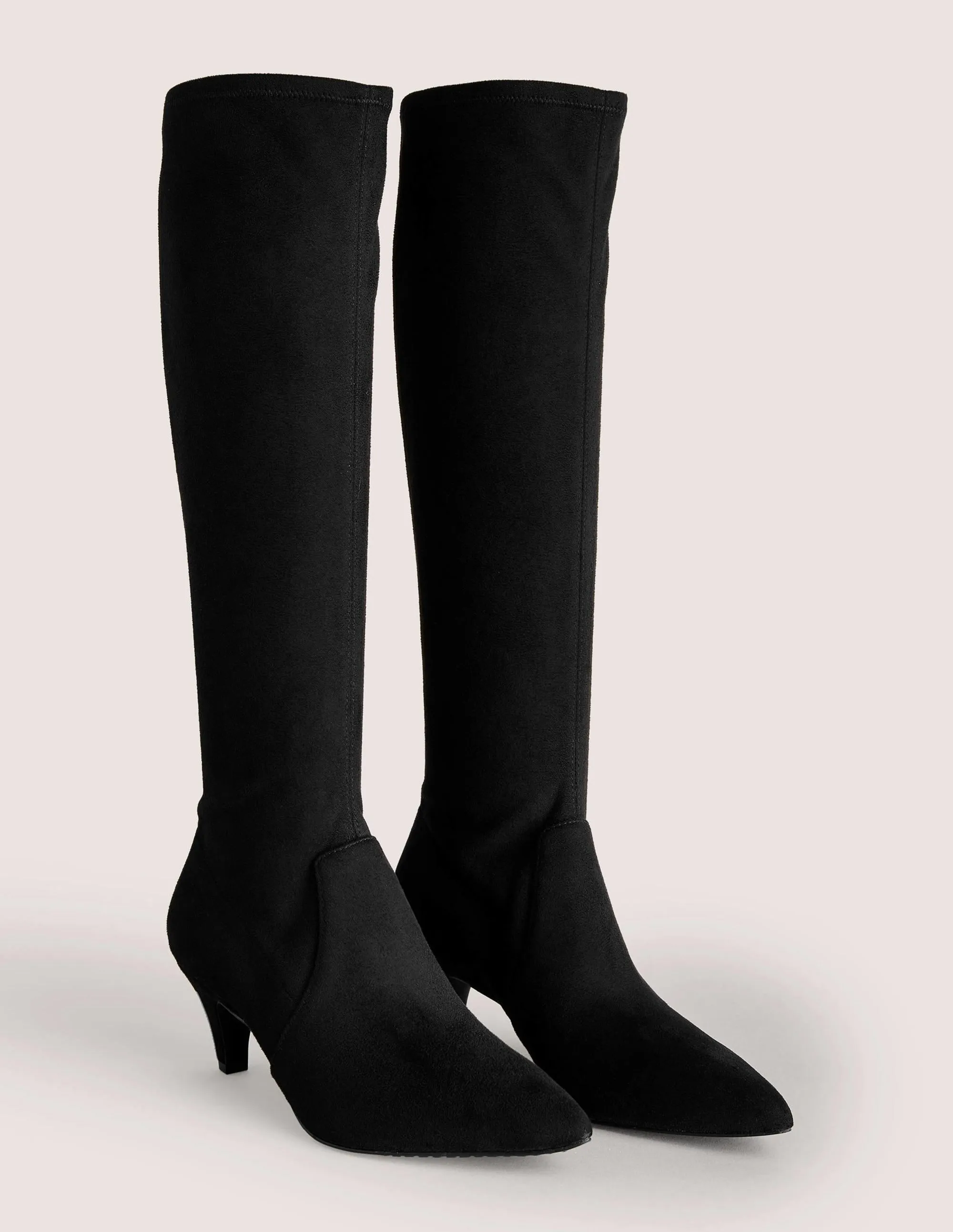 Stretch Kitten Heel Knee Boot-Black