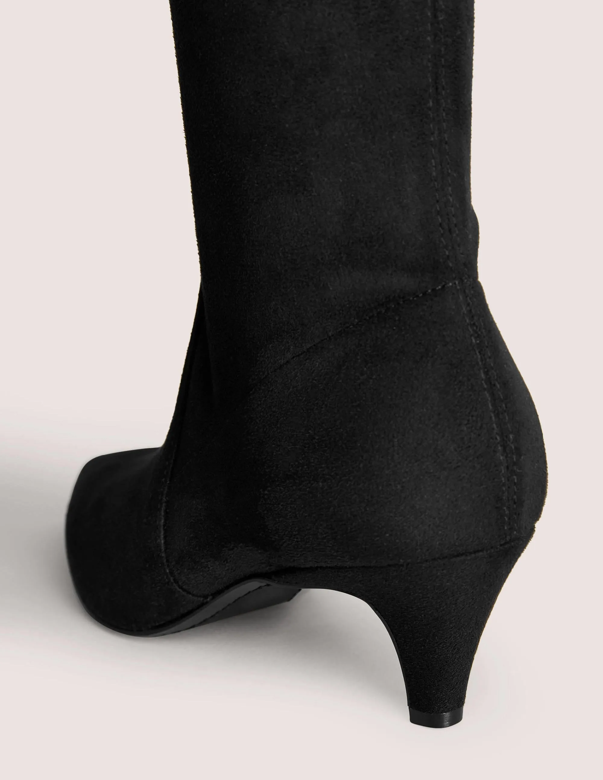 Stretch Kitten Heel Knee Boot-Black