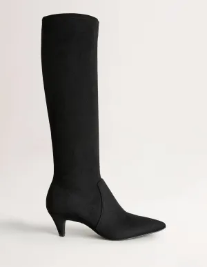 Stretch Kitten Heel Knee Boot-Black