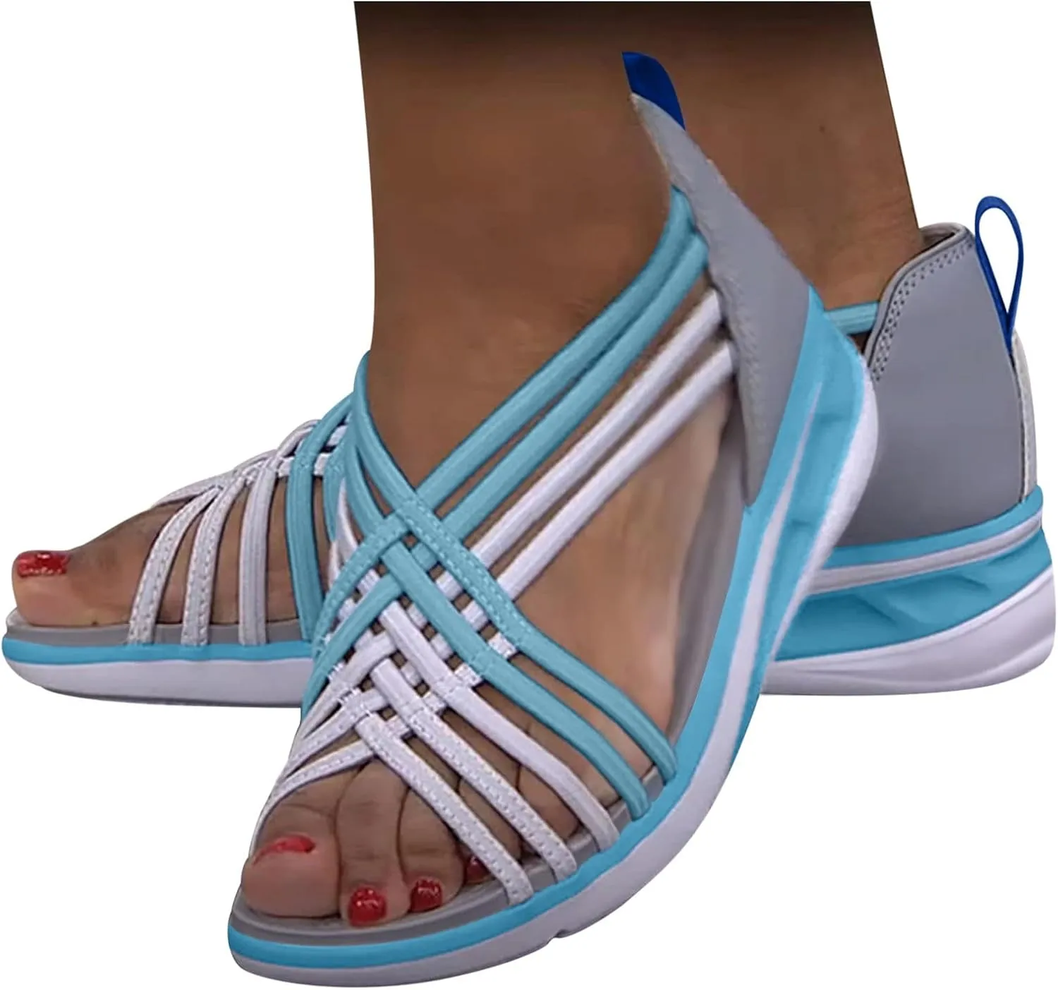 Stretchy Sandals for Women Wide Feet Wedge Heel Cross Straps Sandals Stretch Lightweight Breathable Arch Support Sandal