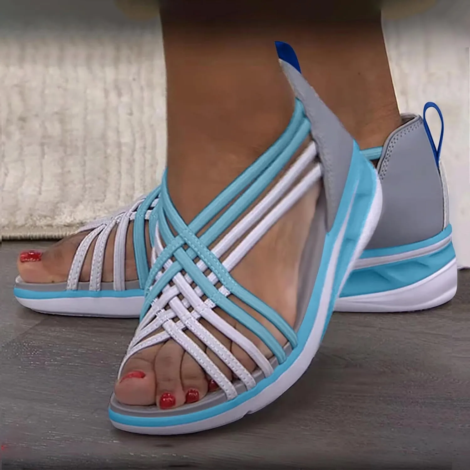 Stretchy Sandals for Women Wide Feet Wedge Heel Cross Straps Sandals Stretch Lightweight Breathable Arch Support Sandal