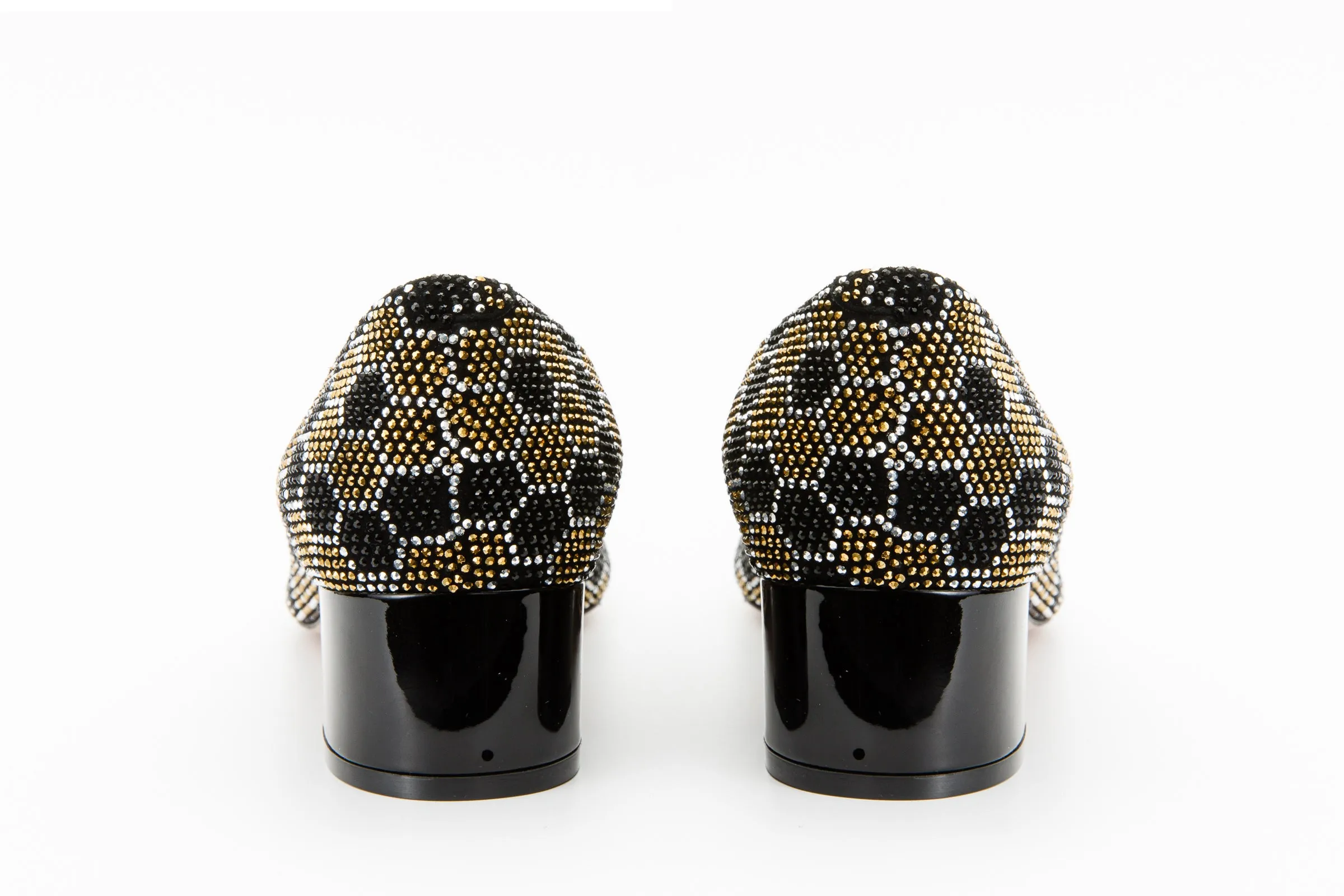 Modern Comfort Refined Style The Doha Gold & Black Glitter Leather Block Pump Women Shoe