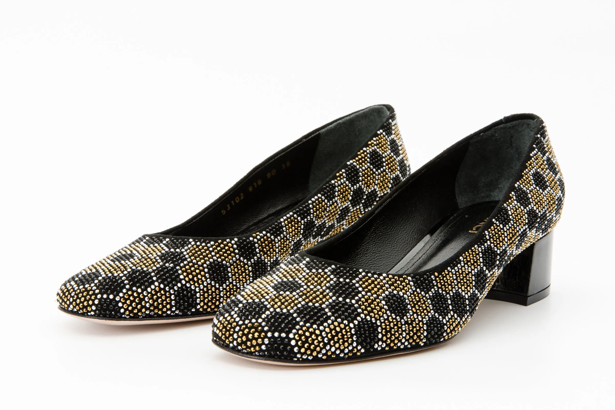 Tokyo Look The Doha Gold & Black Glitter Leather Block Pump Women Shoe