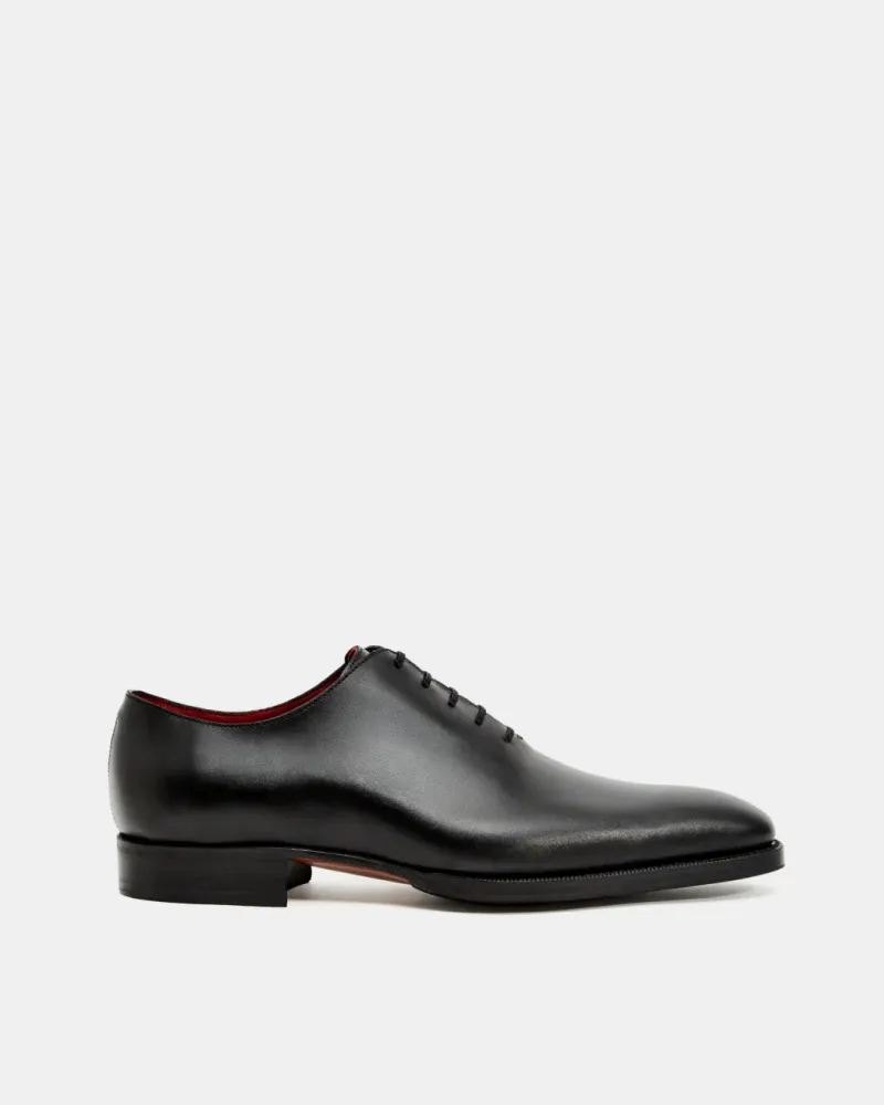 Black Wholecut Oxford Dress Shoe with Rubber Half Soles Detail Craft