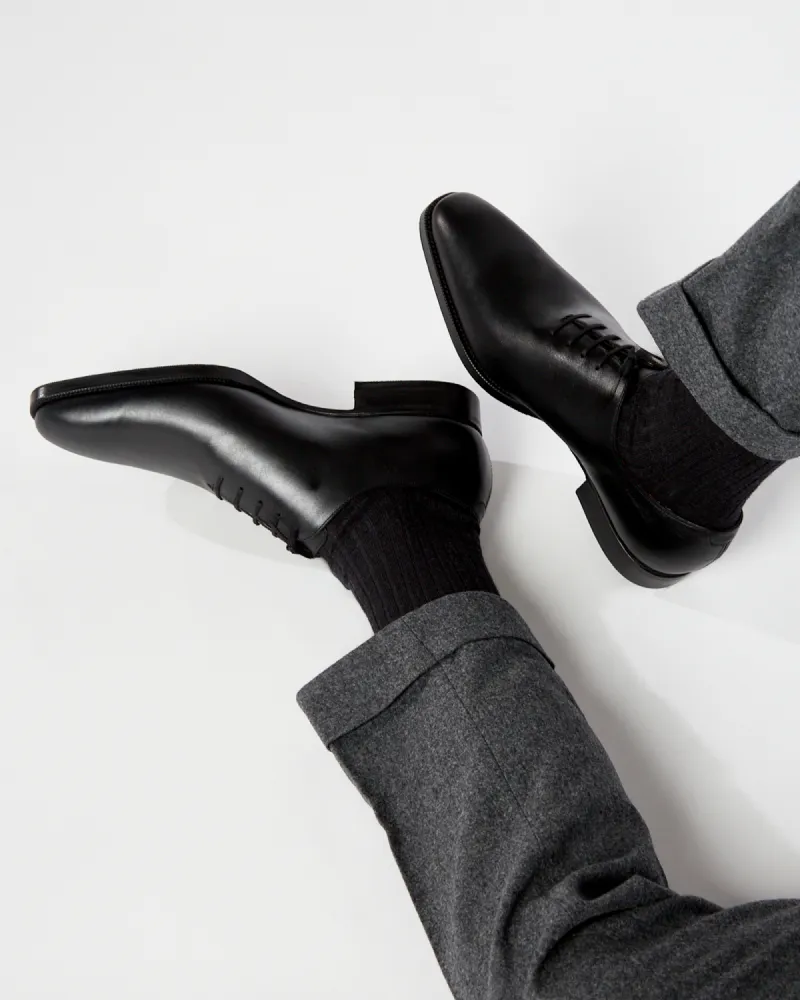 Black Wholecut Oxford Dress Shoe with Rubber Half Soles Graduation Ceremony