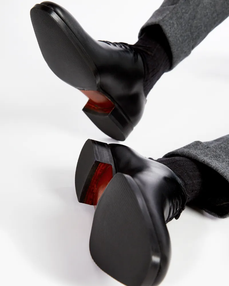 Gloss Grain Daily Activity Black Wholecut Oxford Dress Shoe with Rubber Half Soles