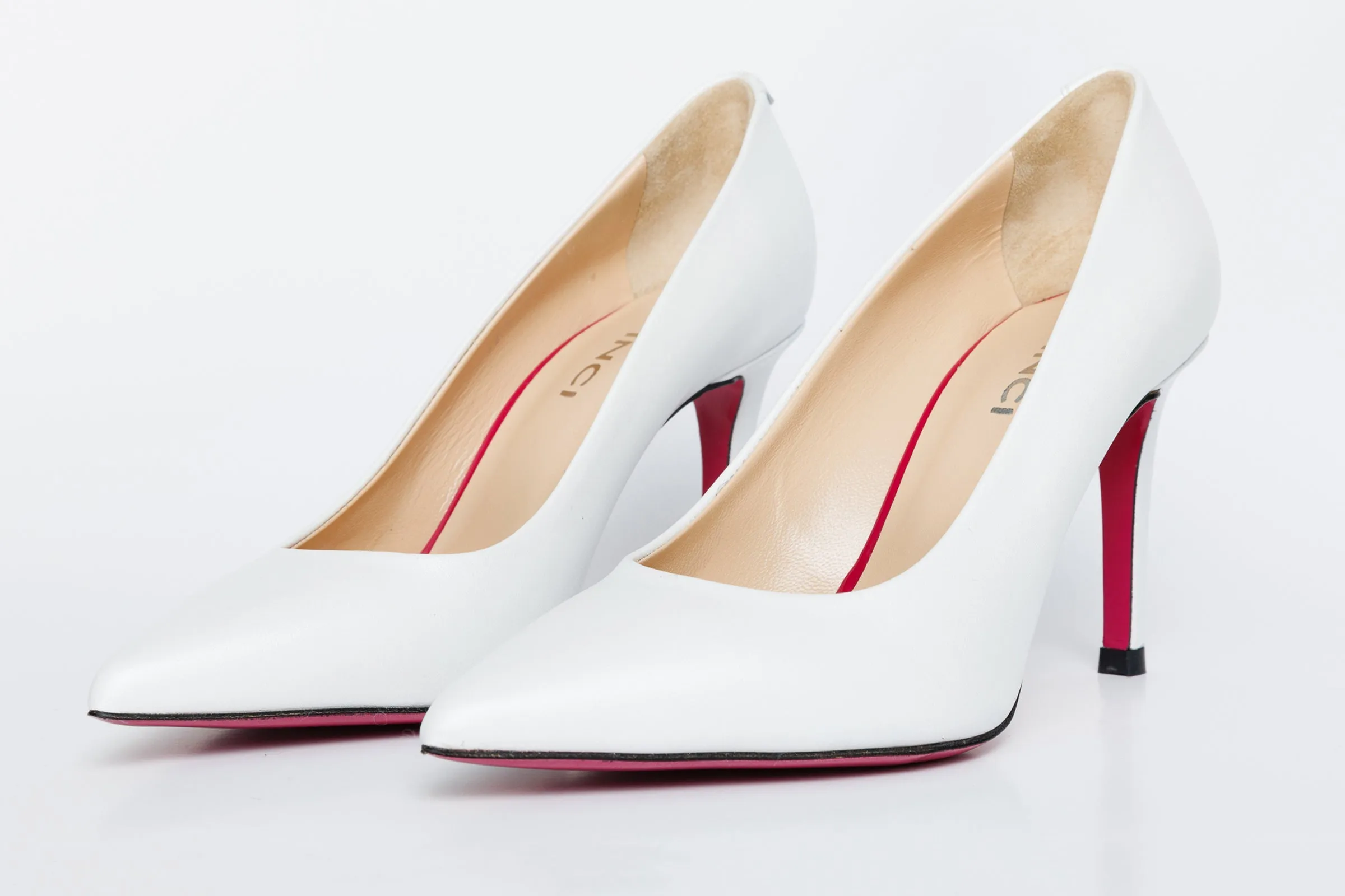 The Ege White Leather Pump Fuchsia Sole Women Shoe Fast Pick NYC Style