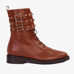 Tread Control Rain Friendly The Doncaster Brown Leather Lace-Up Mid Calf Women Boot With a Side Zipper