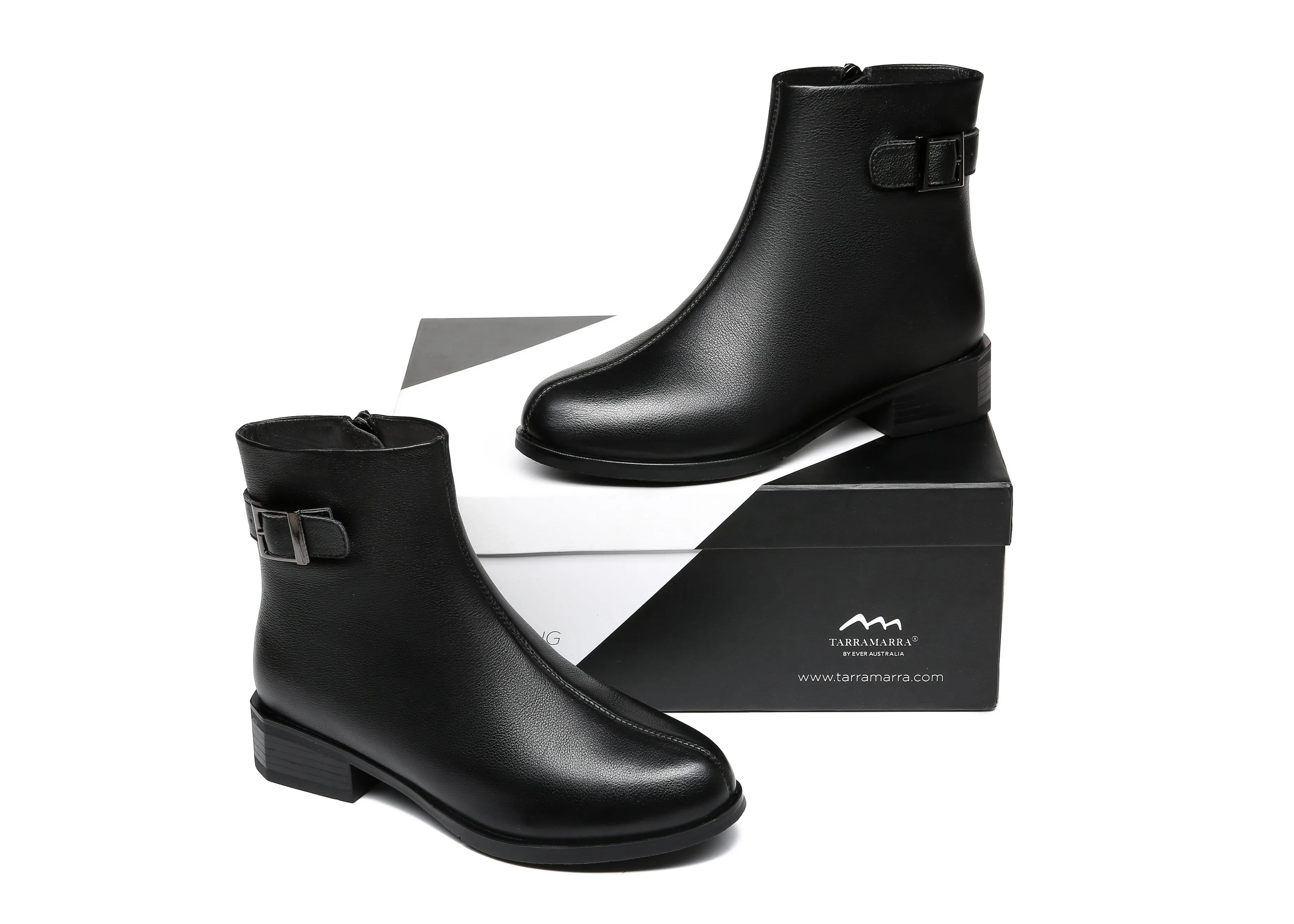TARRAMARRA® Women Ivana Black Leather Buckled Chelsea Boots