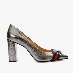 Smooth Spark The Afega Silver Leather Block Heel Pump Women Shoe