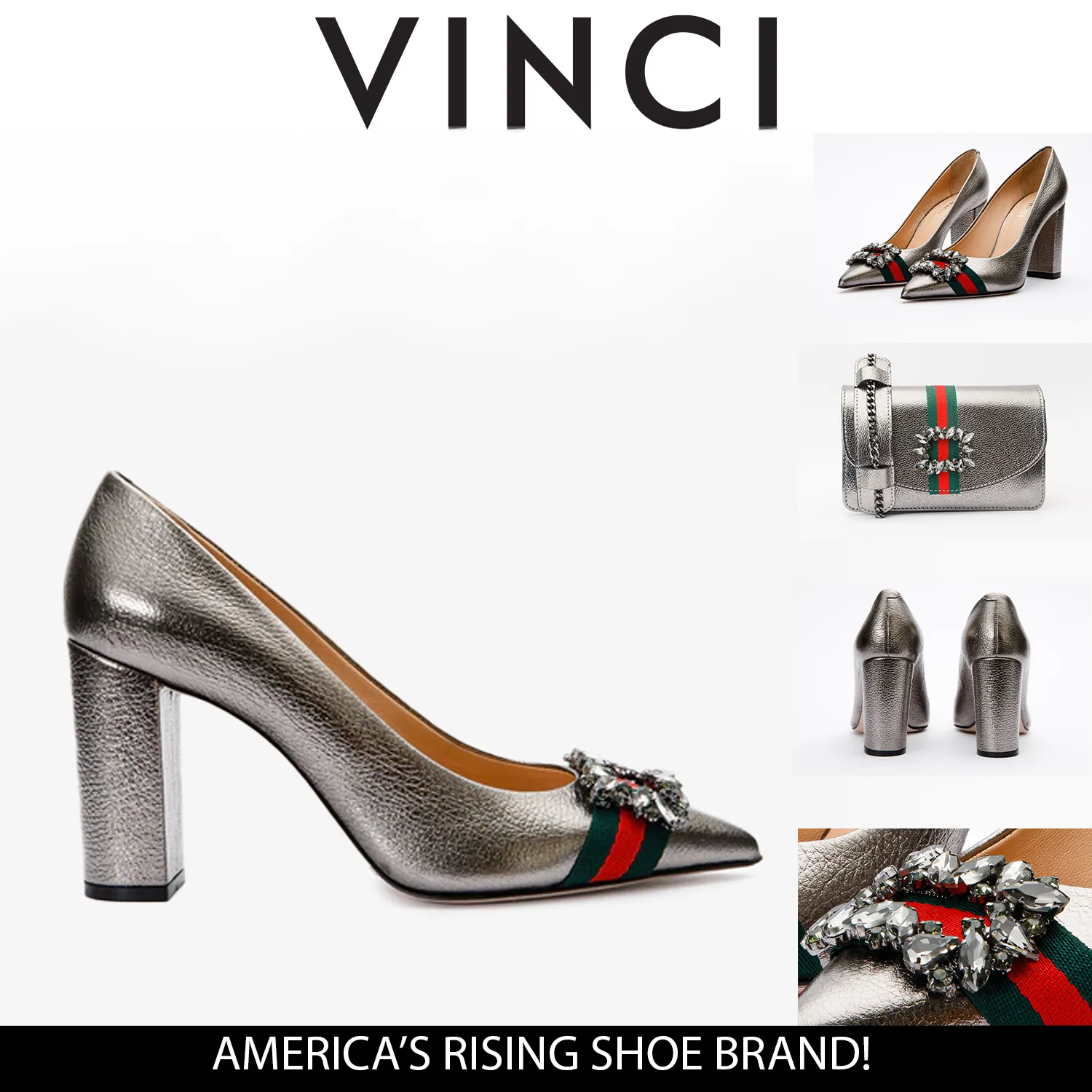 Petite Glow The Afega Silver Leather Block Heel Pump Women Shoe