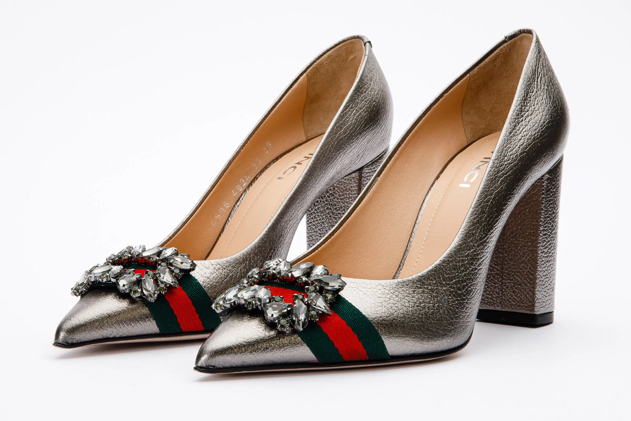 The Afega Silver Leather Block Heel Pump Women Shoe Chic Vibe