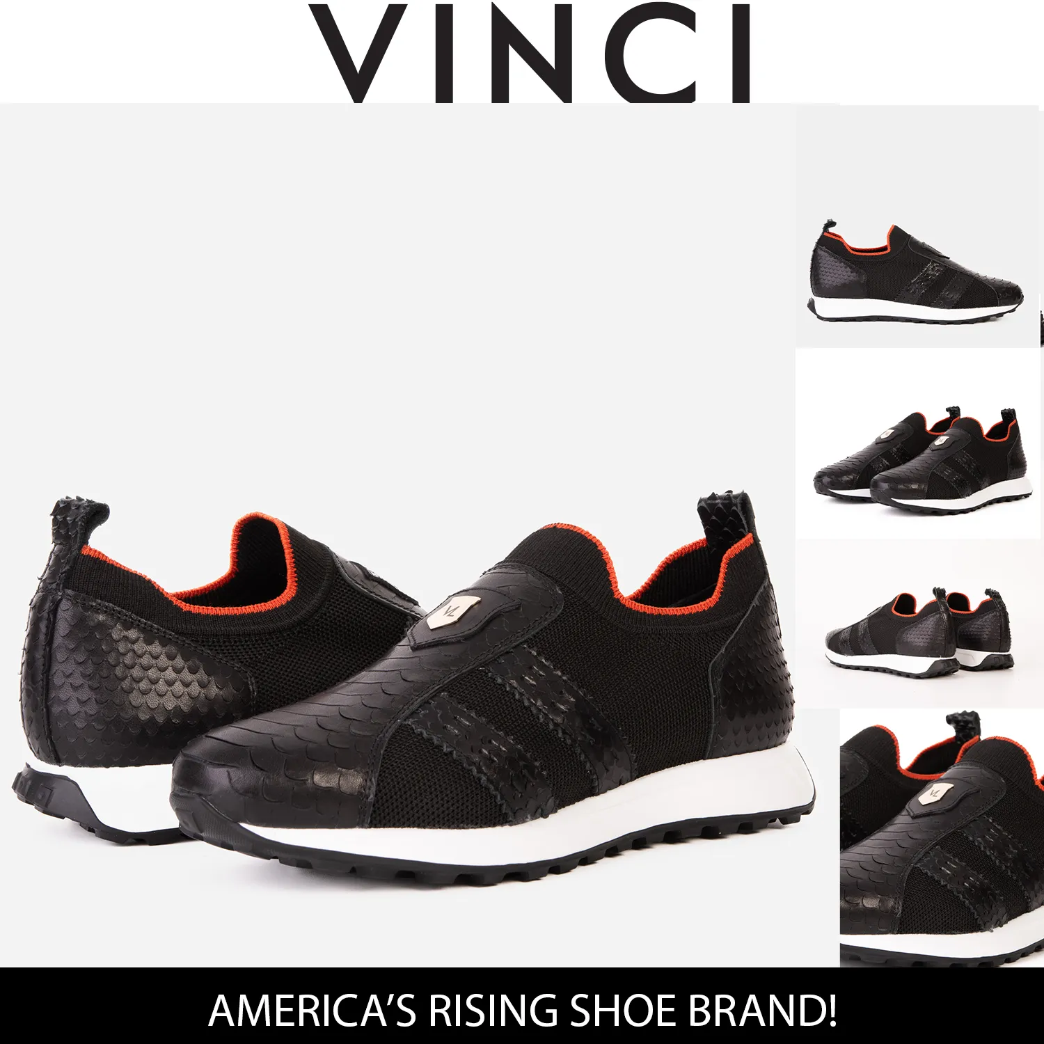 The Aslan Black Knitted & Leather Men Sneaker perforated panels