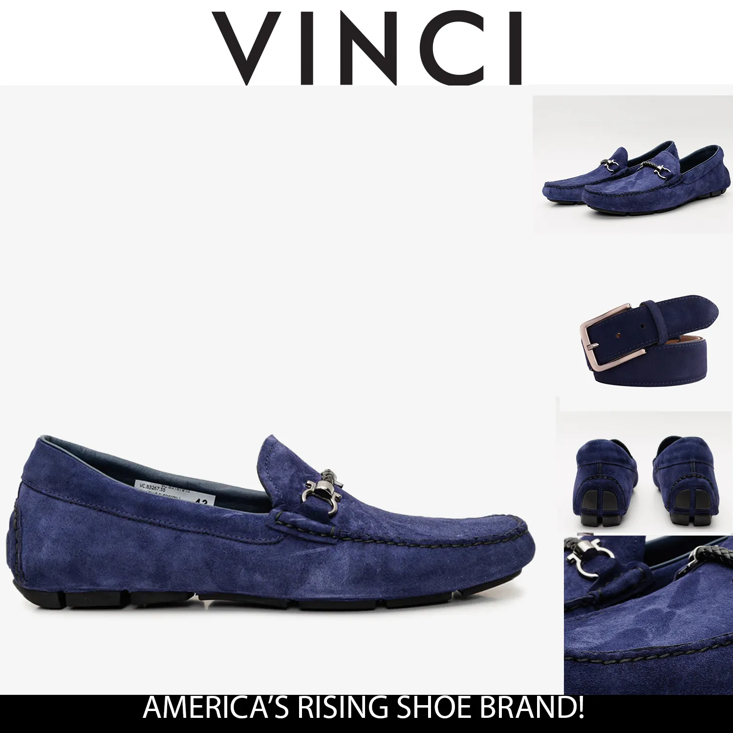 Versatile Uniform The Bari Navy Blue Suede Leather Bit Drive Loafer Men Shoe