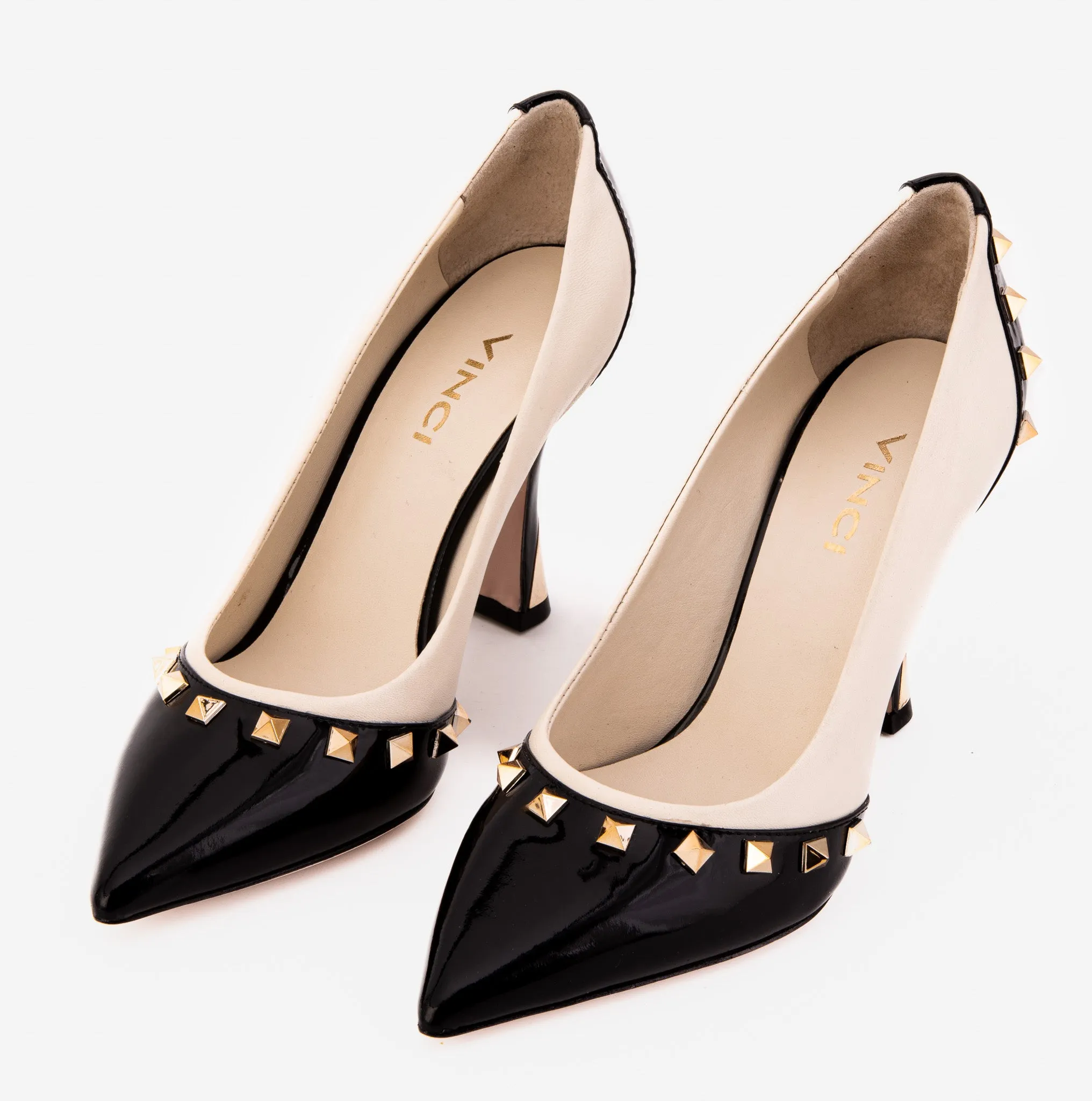 Stylish Design The Bella Vita Studded Beige & Black Leather Pump Women Shoe