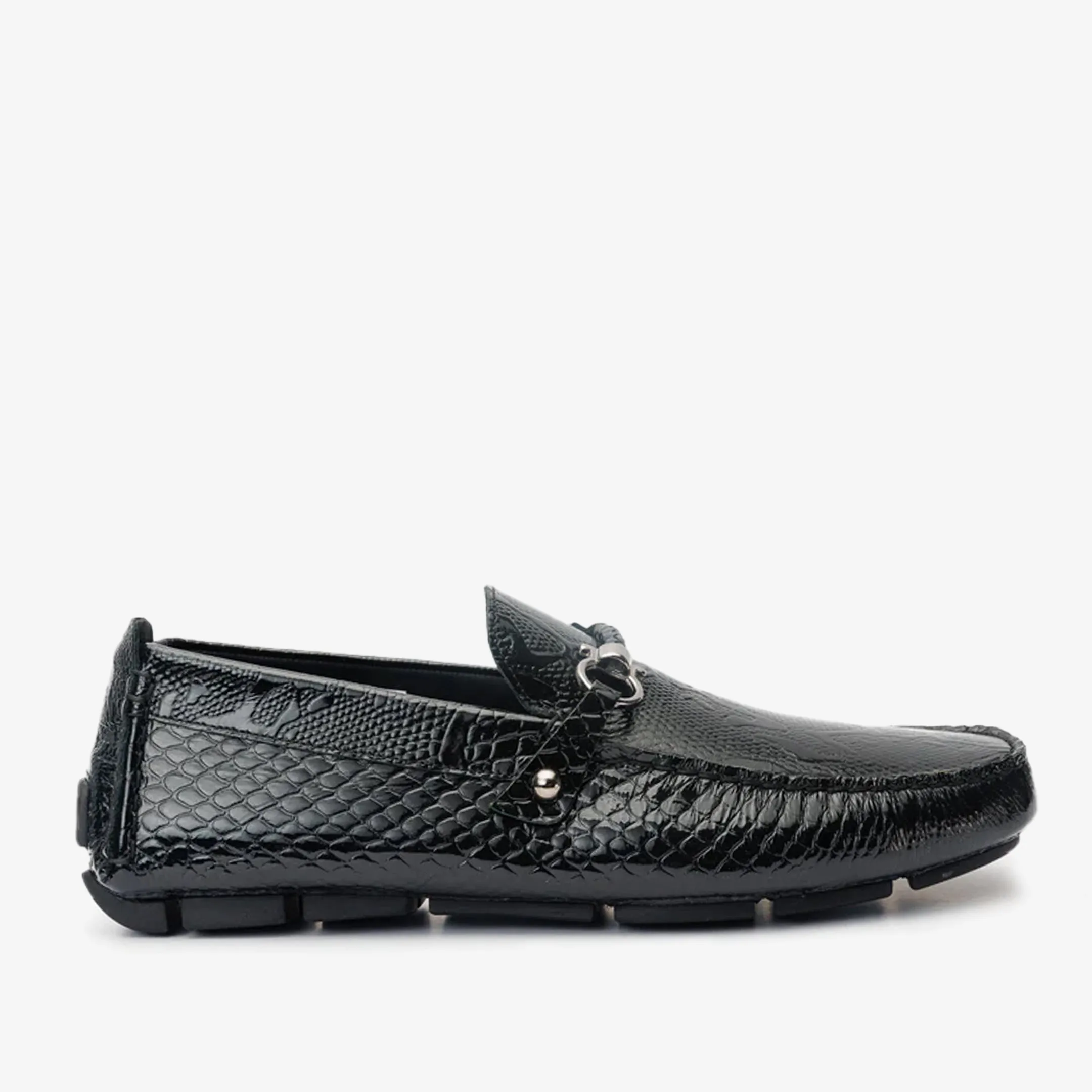 Formal Sharp Arch Lift The Bologna Black Leather Bit Drive Loafer Men Shoe